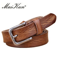 MaiKun Thin Belts for Women Uni Genuine Leather Belt Female Metal Pin Buckle Belt