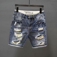 CODna68138 Summer light-colored five-point denim shorts men s trendy brand loose straight Korean style ripped short pants 5-point pants