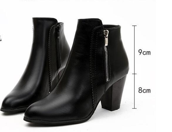 รองเท้าหุ้มข้อสั้นแฟชั่น-pu-ส้นสูง8ซม-2023ใหม่บู๊ทสั้นซิบรูดข้างรองเท้าสตรีสำหรับผู้หญิงรองเท้าลงเรือ43