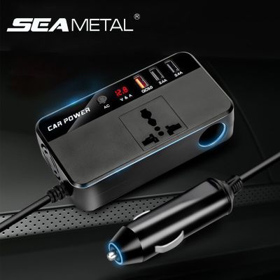 SEAMETAL รถอินเวอร์เตอร์ 12V ถึง 220V 200W ตัวแปลงไฟอัตโนมัติมัลติฟังก์ชั่น QC3.0 ซ็อกเก็ตอะแดปเตอร์ชาร์จ USB Car Inverter Power Adapter Socket