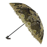 Luxury Gold Embroidery Umbrella Double-Layer Lace Black Coating UV Sun Protection Parasol Umbrella Womens Princess Umbrellas