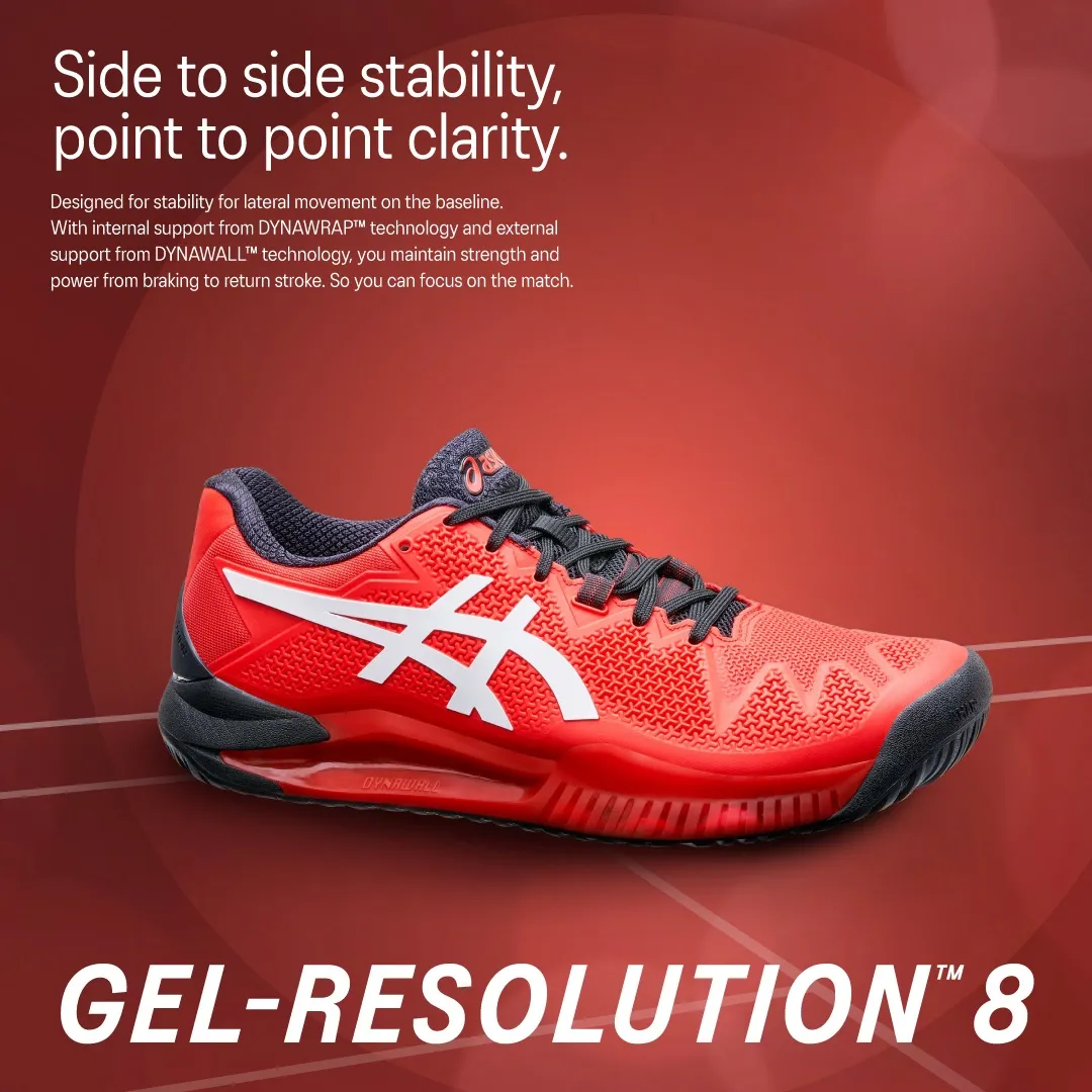 Chính hãng] Giày Tennis Asics Gel-Resolution 8 Electric Red/White   Năm 2022 
