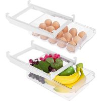 2 Pack Fridge Organizer Pull Out Fridge Drawer Organizer, Clear Container Food Drinks Eggs Fruit