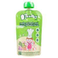 Peachy อาหารเสริมสำหรับทารกและเด็ก 6m+ (แอปเปิลผสมน้ำผักโขมและมันเทศบด) 110g.