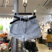 【hot】 Womens Denim Tight Shorts Classic Waist Wide Leg Female Caual Ladies Jeans