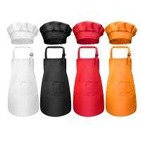 Children Chef Apron Front Pocket Bib Boys Girls Apron Kitchen Craft Kids Apron Painting Cooking Baby Pinafore+Hat Sets Aprons