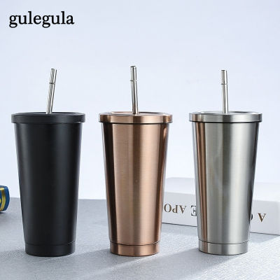 Stainless Steel Double Insulation Straw Cup 500ML Vacuum Tea Coffee Mug with Lid Metal Drinkware Water Bottle Travel Accessories