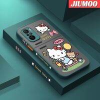 เคส JIUMOO สำหรับ Xiaomi MI POCO F3 Redmi K40 K40 Pro ลายการ์ตูนแฮปปี้ฮัลโหลคิตตี้บางขอบสี่เหลี่ยมด้านข้างดีไซน์ใหม่มีน้ำค้างแข็งโปร่งใสกันกระแทกเคสมือถือแข็งปลอกซิลิโคนคลุมทั้งหมดกล้องป้องกันแสง