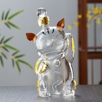 Lucky Cat shaped 1000ML lead-free glass barware whiskey decanter home drinkware wine glass bottle for Liquor Scotch Bourbon Bar Wine Tools