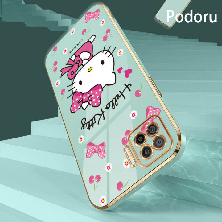 เคส-oppo-a73-f17-2020ชุบทองเรียบง่ายสุดหรูเคสโทรศัพท์-hello-kitty-เคสซิลิโคน-tpu-นิ่ม