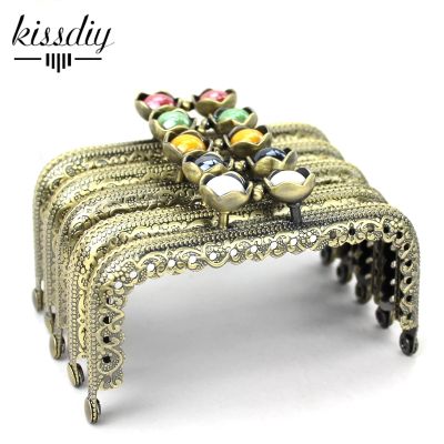 KISSDIY 5pcs mix color 8.5cm lotus Head Metal Purse Frame Bronze Square Lace kiss clasp Handle DIY Clutch Bag Accessories