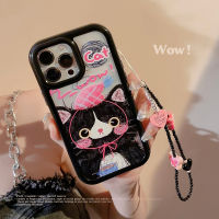 Apple เคสโทรศัพท์มือถือ iPhone 14/13/12/11/X/x/xr ผงสีดำกราฟฟิตีลายแมวสีดำ13 Pro Max วัสดุอะคริลิคเคสโทรศัพท์มือถือ14 Plus พร้อมสร้อยข้อมือ12เคสโทรศัพท์มือถือกันหล่นขนาดเล็ก