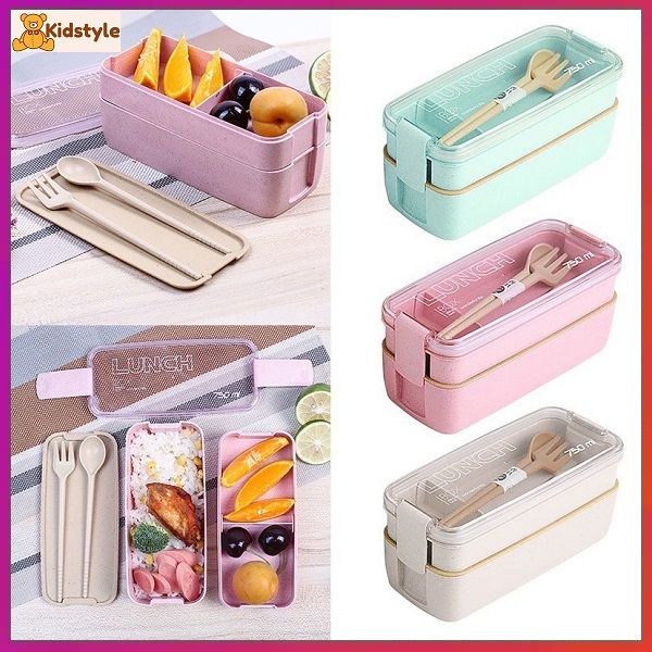 Kids Bento Box Leakproof Lunch Containers Utensils Chopsticks