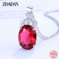 ✸◈ ZDADAN 925 Sterling Silver Red Crystal Crown Necklaces For Women Glamour Jewelry Party Gift