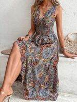 Elegant Bohemia Printed Sleeveless Dress Casual Pullover High Waist Summer Long Dresses Seaside Vintage Sexy Female Vestidos