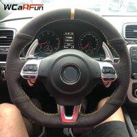 Wcarfun ฝาครอบพวงมาลัยควบคุมหนังกลับชนิดนิ่มเจาะรูเย็บด้วยมือแบบสั่งทำสำหรับ Volkswagen Golf 6 GTI MK6โปโล Gti/scirocco R