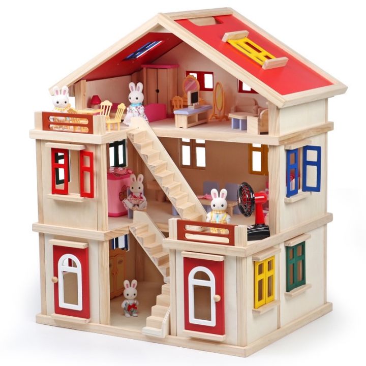 ของเล่นบ้านไม้จำลอง-diy-พร้อมอุปกรณ์ในบ้าน-บ้านไม้-บ้านจำลอง-บ้านไม้ตุ๊กตา-บ้านไม้ของเล่นเด็ก-พร้อมส่ง