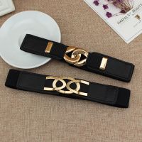 【CW】 Luxury Fashion Belts for Women Alloy To Buckle Elastic Belts Narrow Dress Decorative Fashion Dress Waist Seal Black Cintos