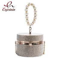 ZZOOI Diamond Acrylic Round Party Clutch Evening Bag for Women Pearl Handles Female Purses and Handbags Small Shoulder Crossbody Bag