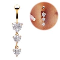 2016 New Fashion Jewelry Exquisite Jewelry Three Golden Heart Puncture Drill Navel Ring Online Sales 12pcslot Free Shipping