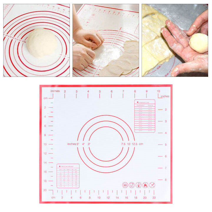 สงสัย-แผ่นรองอบซิลิโคนสำหรับงานครัวไม่ลื่นทนความร้อนได้แผ่นรองแป้งโดที่มีขนาด