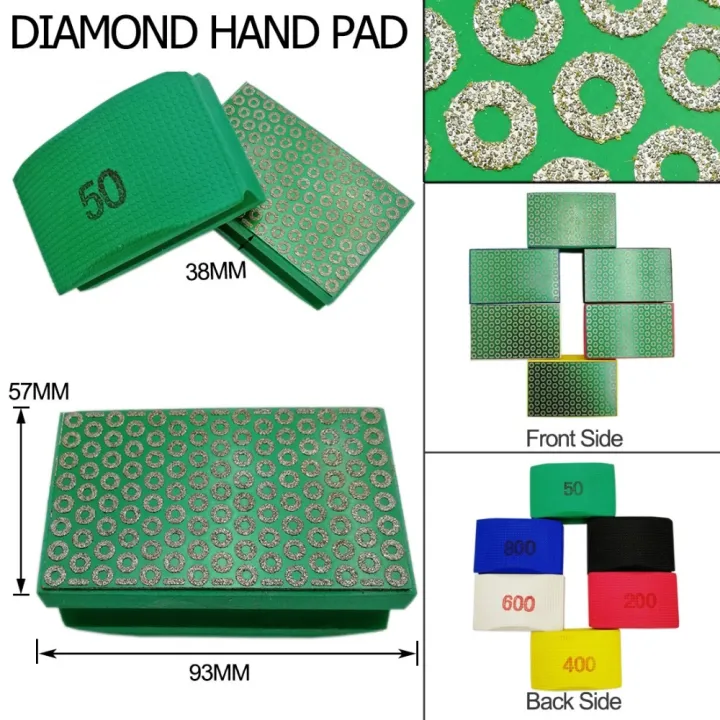 diatool-2pcs-electroplated-diamond-hand-polishing-pad-90x55mm-grit-400-600-hand-pad-foam-backed-grinding-block