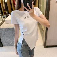 พร้อมส่ง ใหม่ เสื้อยืดคอกลม แขนสั้น ทรงไม่สมมาตร สําหรับผู้หญิง JL-TX-227 2022 V728