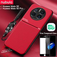 NUBULA สำหรับหัวเว่ย Mate 50 Pro | Mate 50ปลอกฟรีกระจกหนังเนียนความรู้สึก Hp หัวเว่ย Mate 50 Pro โทรศัพท์มือถือกรณีกันกระแทกรถแม่เหล็กปกหลังเชือกเส้นเล็กหน้าจอชุดทำความสะอาดสำหรับหัวเว่ย Mate 50 Pro Mate50