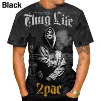 2023 newhip hop แฟชั่น tupac 3D พิมพ์เสื้อยืดสีดำเสื้อยืดผู้ชายผู้หญิง Cool Street shor แขนเสื้อยืด