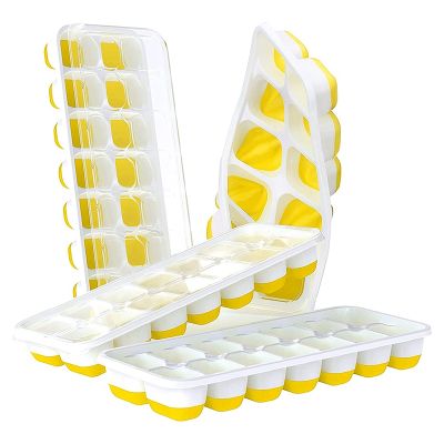 Ice Square Trays 4 Pack, Easy-Release Silicone 14-Ice Square Trays with Spill-Resistant Removable Lid for Cocktail