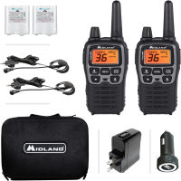 Midland T77VP5 X-TALKER Long Range Walkie-Talkie FRS Two-Way Radio for Camping Overlanding NOAA Weather Scan + Alert, 121 Privacy Codes - Includes Carrying Case &amp; Headset Black/Silver, 2 Radio Bundle Pair Pack w/ Case Black