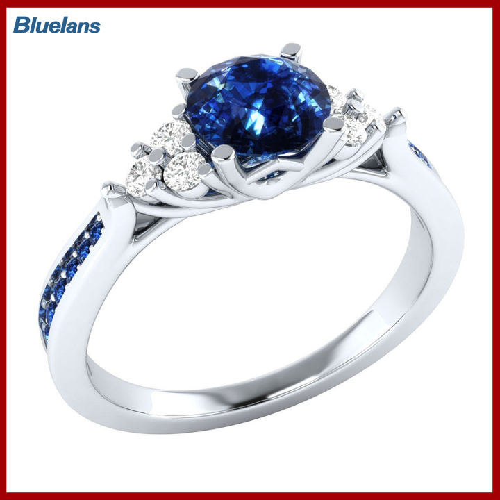 Bluelans®แหวนประดับแหวนสัญญาแต่งงานหมั้นฝังเพทายที่เป็นประกายสำหรับผู้หญิงแฟชั่น
