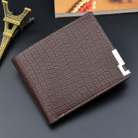 New Style Wallet Mens Short Card Holder Crocodile Pattern Soft Wallet Male Fashion Horizontal Metal Plate Coin Purses