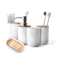 UNTIOR Bamboo Bathroom Accessories Toilet Brush Toothbrush Holder Soap Dispenser Bathroom Set Bathroom Decoration Accessories