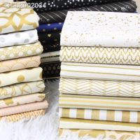 ▩ஐ┅ Half meter plain gilt silver cotton fabric with stripe round dot flower print handmade DIY patchwork bag material CR-280