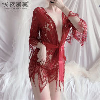 Long Night Sexy Lingerie Sexy Lace Transparent Sling Pajamas Nightdress Three Point Coat Night 1235