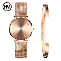 Stainless Steel U-shape Bracelet Watches Set Female High Quality Quartz Watch Luxury Women Watch Bangle Set For Valentines Gift