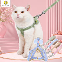 Cherie Pet シ ใหม่! เชือกจูงสัตว์เลี้ยง ติดโบว์ ลายKorean Dot ปลอกคอแมว สายจูงหมา สายจูงสําหรับสัตว์เลี้ยง สายรัดอกแมว