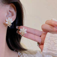 HOMP เครื่องประดับสตรีตุ้มหูไข่มุกดอกไม้ที่บอบบางหรูหรา,ของขวัญงานเลี้ยงงานแต่งงาน