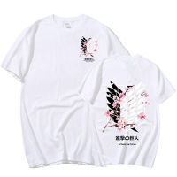 Anime Attack on Titan T-Shirt Men Cotton Ackerman Mikasa Eren Jaeger Cherry Blossom Graphics Logo Clothes Tops Tees Camiseta เสื้อยืดลำลองฤดูร้อน S-5XL