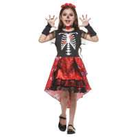 ชุดฮาโลวีนโครงกระดูกเด็กดีลักซ์ ชุดแฟนซีเด็กผู้หญิงเม็กซิกัน Day of the Dead