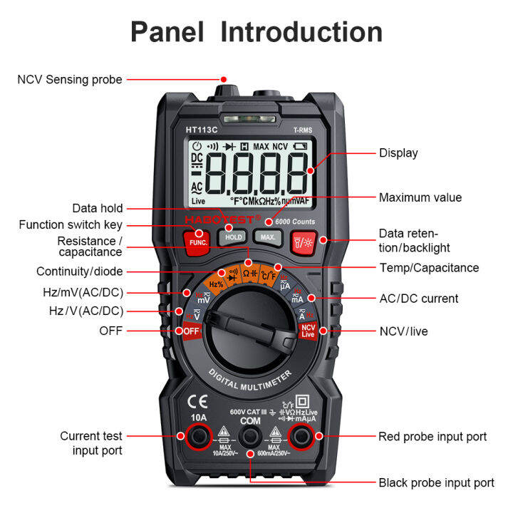 habotest-มัลติมิเตอร์แบบดิจิทัล-ht113-6v-600v-ac-dc-โวลต์มิเตอร์แอมมิเตอร์-ncv-ohm-ทดสอบไดโอดความถี่ต้านทานความจุ