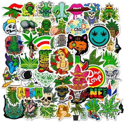 ►☍ 10/25/50pcs Green Leaves Graffiti Stickers for Adults Vinyl Motorcycle Skateboard Helmet Waterproof Water Bottle Luggage Phone