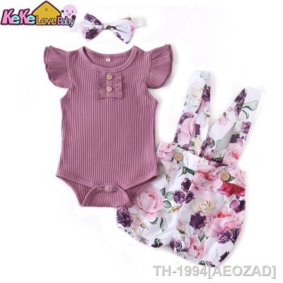 ✘ Macacão sem mangas para recém-nascido macacão casual roupas infantis conjunto de verão tops roxos bandana moda 3 peças