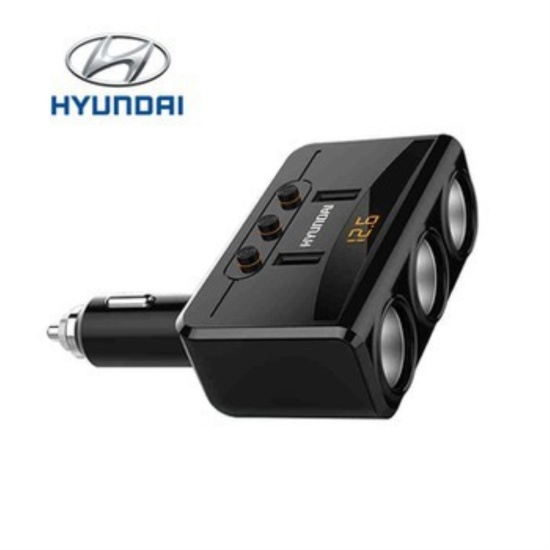 Bộ chia tẩu sạc xe hơi huyndai hy29 cao cấp hàng hiệu 3 tẩu - 2 cổng usb - ảnh sản phẩm 1