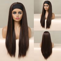 HENRY MARGU Long Straight Headband Wig Synthetic Hair Brown Gloden Highlight Glueless Wigs for Black Women Machine Made Cosplay [ Hot sell ] ea1voy