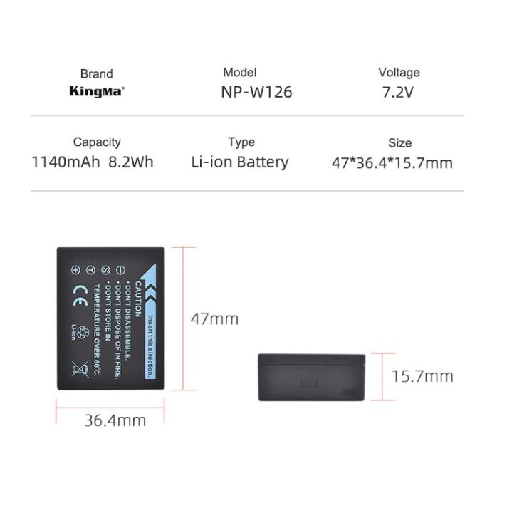 kingma-np-w126-w126s-แบตเตอรี่-lcd-usb-dual-charger-สำหรับ-fujifilm-x100v-x100f-x-h1-x-pro3-2-x-t3-t2-t30-s10-t200-t100-x-e3-x-a7-a5