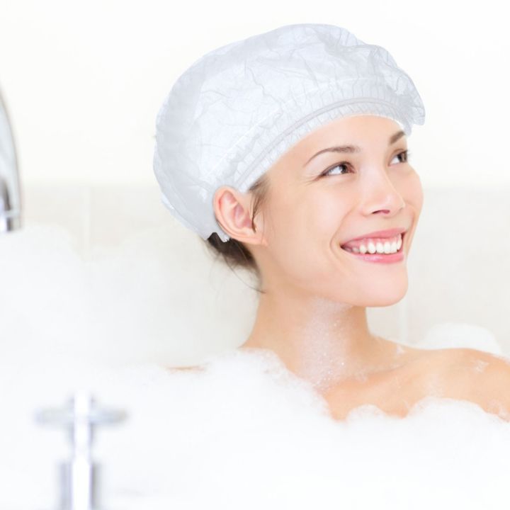 100pcs-disposable-plastic-shower-cap-waterproof-for-women-hat-spa-hair-salon-hotel-one-off-bathing-elastic-bathroom-accessories-showerheads