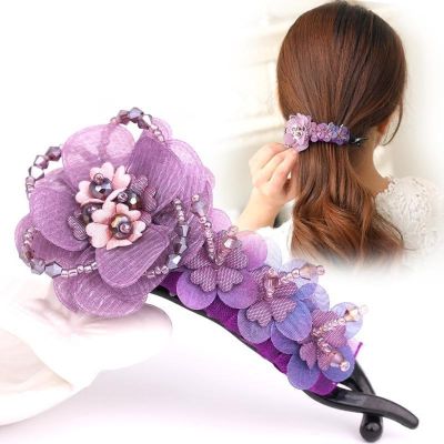 Korean new fashion flower hairpin fabric twist clip anti slip horsetail clip beautiful hair accessories