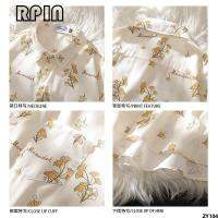 เสื้อโค้ท RPIN ชายและหญิง - เสื้อเชิ้ตเสื้อเชิ้ตแบบบางหลวมหน้าร้อนหวาน 300 แขนสั้นวินเทจไซส์ใหญ่พิมพ์เต็ม 2